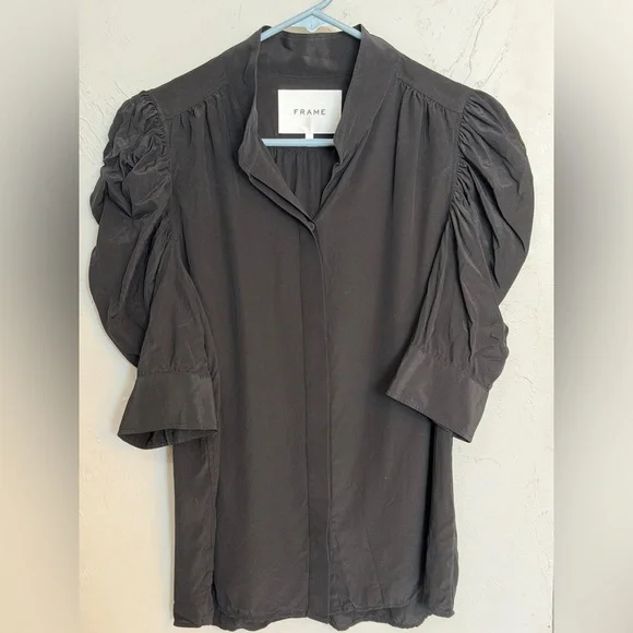 FRAME Woman’s Gillian Puff Sleeve Silk Blouse. Size L. 100% silk - Picture 16 of 16
